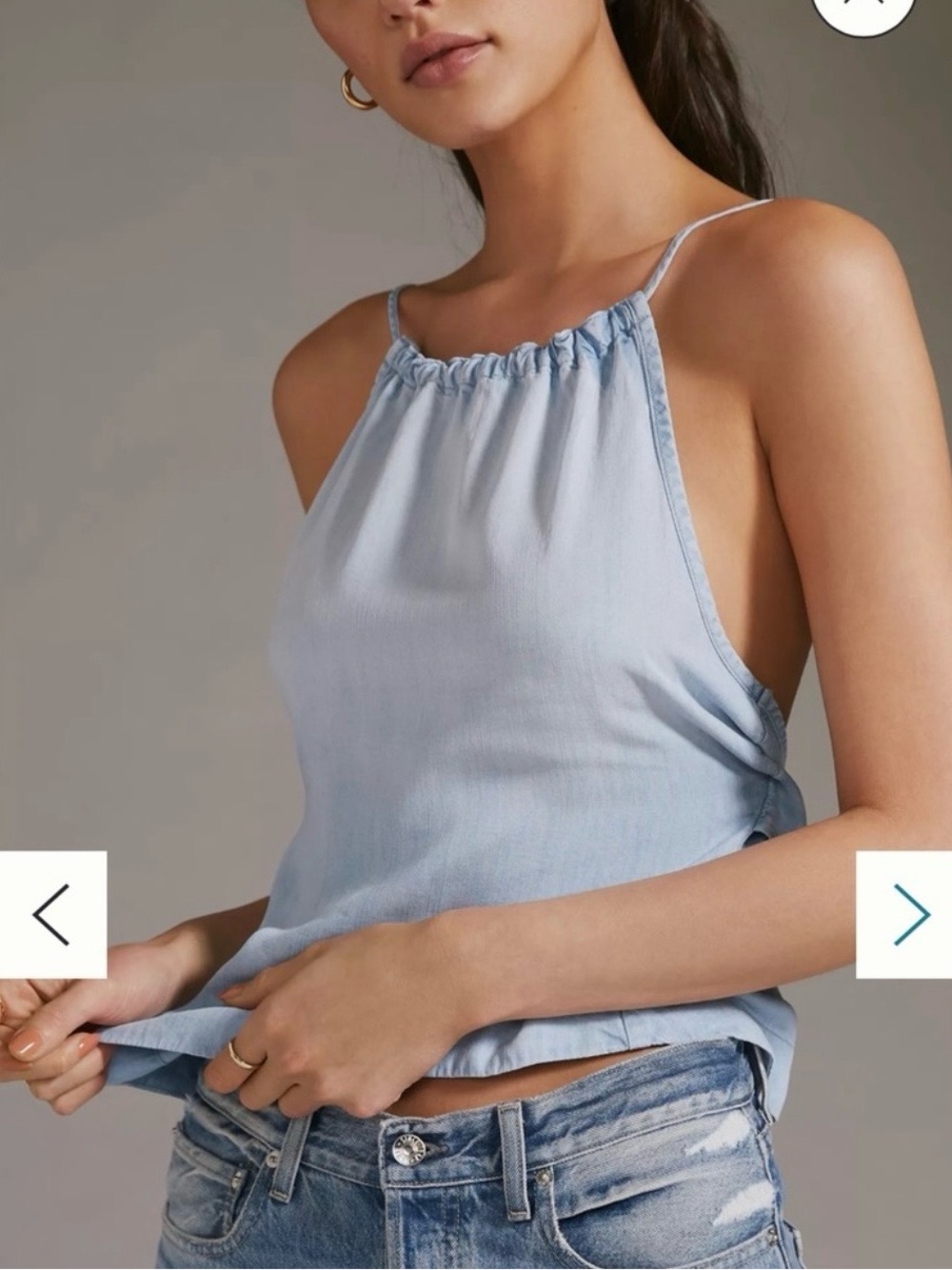 Cloth & Stone Anthropologie Light Wash Denim Halter Shirt - Pale Blue